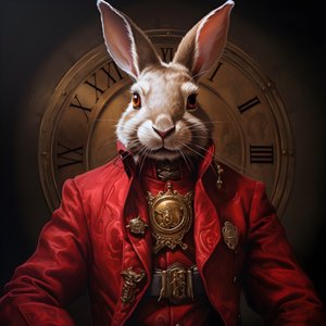 mužské antropomorfní kybernetické hodinky punk android zajíček, v červených šatech 3