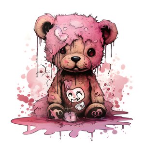 vaaleanpunainen unisex-nalle, jossa on ruskea tatuointi otsassa 1