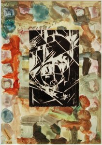 Bez názvu (koláž s dřevorytem na abstraktní malbě) od Kurt Schwitters