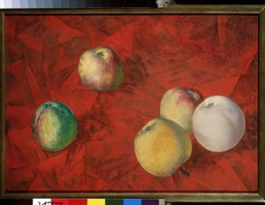 Jablka na červeném pozadí. (Jablka Na červeném Pozadí). Obraz Kuzmy Sergejeviče Petrov Vodkin (Petrov-Vodkin) (Kouzma Petrov Vodkin) (Petrov-Vodkin) (1878-1939), olej na plátně od Kuzma Sergeevich Petrov Vodkin