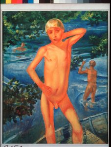 Chlapci koupání. Malba Kuzmy Sergejeviče Petrova Vodkina (Petrov-Vodkin) (Kouzma Petrov Vodkin) (Petrov-Vodkin) (1878-1939), olej na plátně od Kuzma Sergeevich Petrov Vodkin