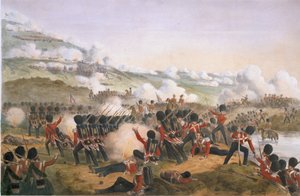 Velký nástup gardistů na výšinách Alma během krymské války, 1854 (kolorovaná litografie)