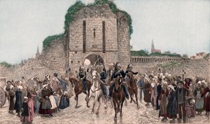 Kavalérie opouští bretaňské město (barevný hlubotisk)