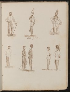 Osm studií stojících vojáků v uniformě s nápisem „Life Guards“ od Lady Butler