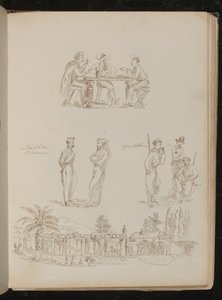 Tři vojáci hrající karty, dva „neopolitanští vězni“ v rozhovoru, tři „Garibaldové“ v pohodě a kouření, janovská vila od Lady Butler