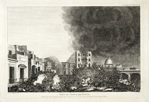 Pohled na Torro del Greco: Pořízeno 8. den po erupci Vesuvu, 15. června 1794, 1822 (rytina a lept) od Lady H. Fitzgerald