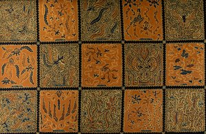 Batika s tradičním károvaným vzorem, Surakarta, Java, Indonésie, detaily od Amadeo (after) Modigliani
