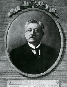 Portrét Temistocle Calzecchi Onesti (1853-1922), italský fyzik a vynálezce, lept po fotografii