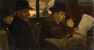 Čtenáři novin v čekárně hlavního nádraží v Mnichově od Lajos Tegyey