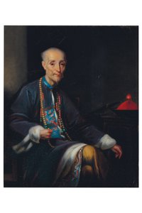 Portrét Houqua, tříčtvrteční, sedící, v interiéru (olej na plátně) od Lam Qua (attr. to)