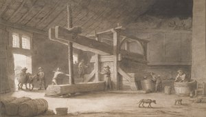 Vinařský lis Monsieur Dittyla, mimo Nantes, kolem 1670 (pero a inkoust s mytím na papíře)