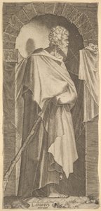 Jakub Menší v obloukovitém výklenku, v rukou drží hůl, které jsou c..., 1545.