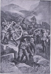 Na svahu se převrátila zbraň, z After Pretoria: The Guerilla War vydané nakladatelstvím Harmsworth Bros Limited, 1901