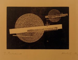 Bez názvu (dva kruhy s pruhy) od Laszlo Moholy-Nagy