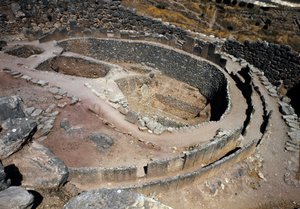 Letecký pohled na první kruh hrobek (královský hřbitov) objevený archeologem Heinrichem Schliemannem (1822-1890) v letech 1870: místo starověkého města Mycenes, na Peloponésu (1500-1100 př.nl) Řecko