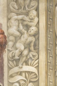 Putti, dekorace kolem oken (freska)