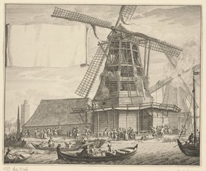 Požár v lisovně oleje De Zeug poblíž Wormeru, 1699 od Laurens Scherm