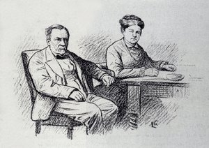 Portrét Louise Pasteura (1822-1895), francouzského chemika a fyzika diktujícího vztah se svou ženou Marie Laurent. Skica Luciena Laurenta-Gsella (Laurent Gsell) (1860-1944). DR od Laurent Lucien Gsell