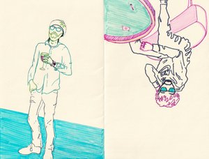 double trouble, 2024 (fixem na tónovaném papíře)