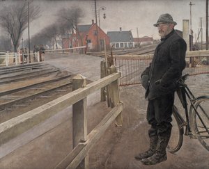 Čekání na vlak. Úrovňová křižovatka u Roskilde Highway, 1914. od Laurits Andersen Ring