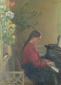 Umělcova dcera Yvonne hraje na klavír, kolem roku 1905 (olej na plátně)
