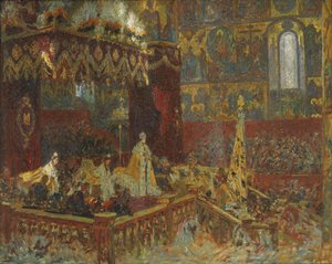 Korunovační ceremonie cara Nikolaje II v Moskvě. Skica