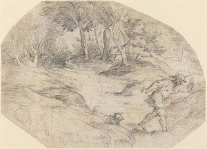 Krajina s mužem a psem od Leandro Bassano after Titian