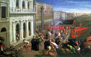 Riva degli Schiavoni, Benátky (olej na plátně) (detail 64549) od Leandro da Ponte Bassano