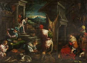 Návrat marnotratného syna, kolem 1577-88 (olej na plátně)
