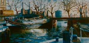 Grosvenor Dock, 2001 (olej na papíře) Loď kotvící v Thames Dock od Lee Campbell
