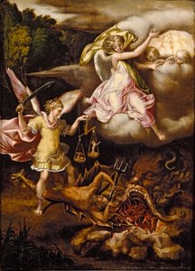 St Michael podmaňuje Satana a váží duše mrtvých, c1540-1549