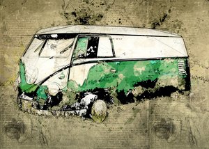 Umělecký zelený autobus