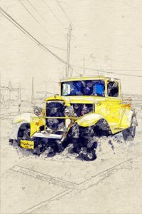 Klasický žlutý pickup od Lembayung senja studio [Vintage Poster]