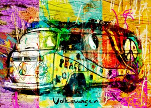Barevný hippie karavan od Lembayung senja studio [Vintage Poster]