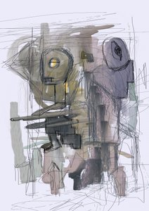 Tajemní abstraktní roboti od Lembayung senja studio [Vintage Poster]
