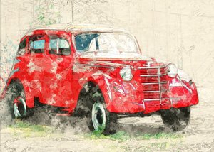 Červené staré auto od Lembayung senja studio [Vintage Poster]