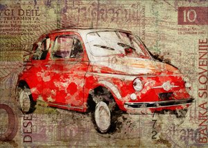 Červený Fiat 500 ve stylu vintage