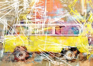 Retro dodávka ve stylu street artu od Lembayung senja studio [Vintage Poster]