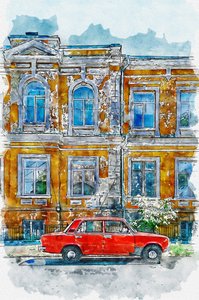 Budova ve stylu oldtimerů od Lembayung senja studio [Vintage Poster]