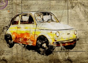 Retro žlutý Fiat 500 od Lembayung senja studio [Vintage Poster]
