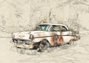 Ošlehané veteránské auto od Lembayung senja studio [Vintage Poster]