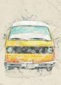 Žlutý retro karavan od Lembayung senja studio [Vintage Poster]