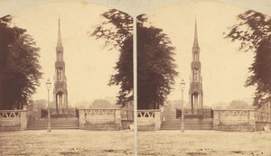 Skupina 8 raných stereografických pohledů na britské památníky, památníky a hrobky, 50.–10. léta 19. století od Lennie