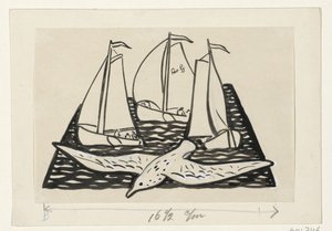 Tři plachetnice a racek od Leo Gestel (signed by artist)