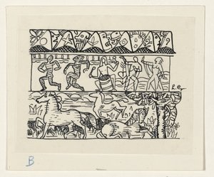 Koně, tančící lidé a masky od Leo Gestel (signed by artist)