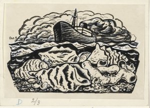 Parník na moři s mušlemi na pláži od Leo Gestel (signed by artist)