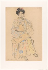 Sedící žena v japonských šatech od Leo Gestel (signed by artist)