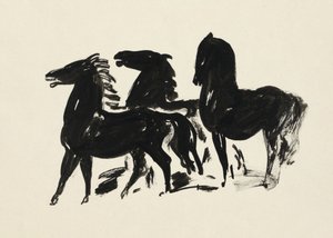 Tři černí koně stojící a hledící doleva (1935–1936) Kresba ve vysokém rozlišení od Lea Gestela od Leo Gestel