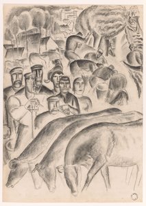 Pasoucí se krávy, farmáři a dělníci na půdě od Leo Gestel