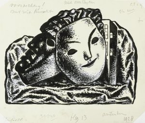 Dvě masky pro stavbu a skály (náčrt) od Leo Gestel
